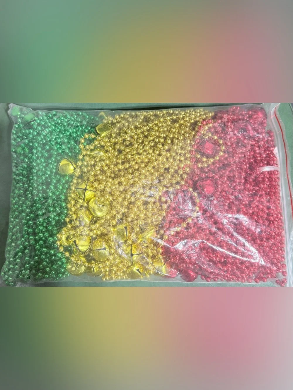 Festive Metallic Bead & Jingle Bell Mix - Gold, Red, Green